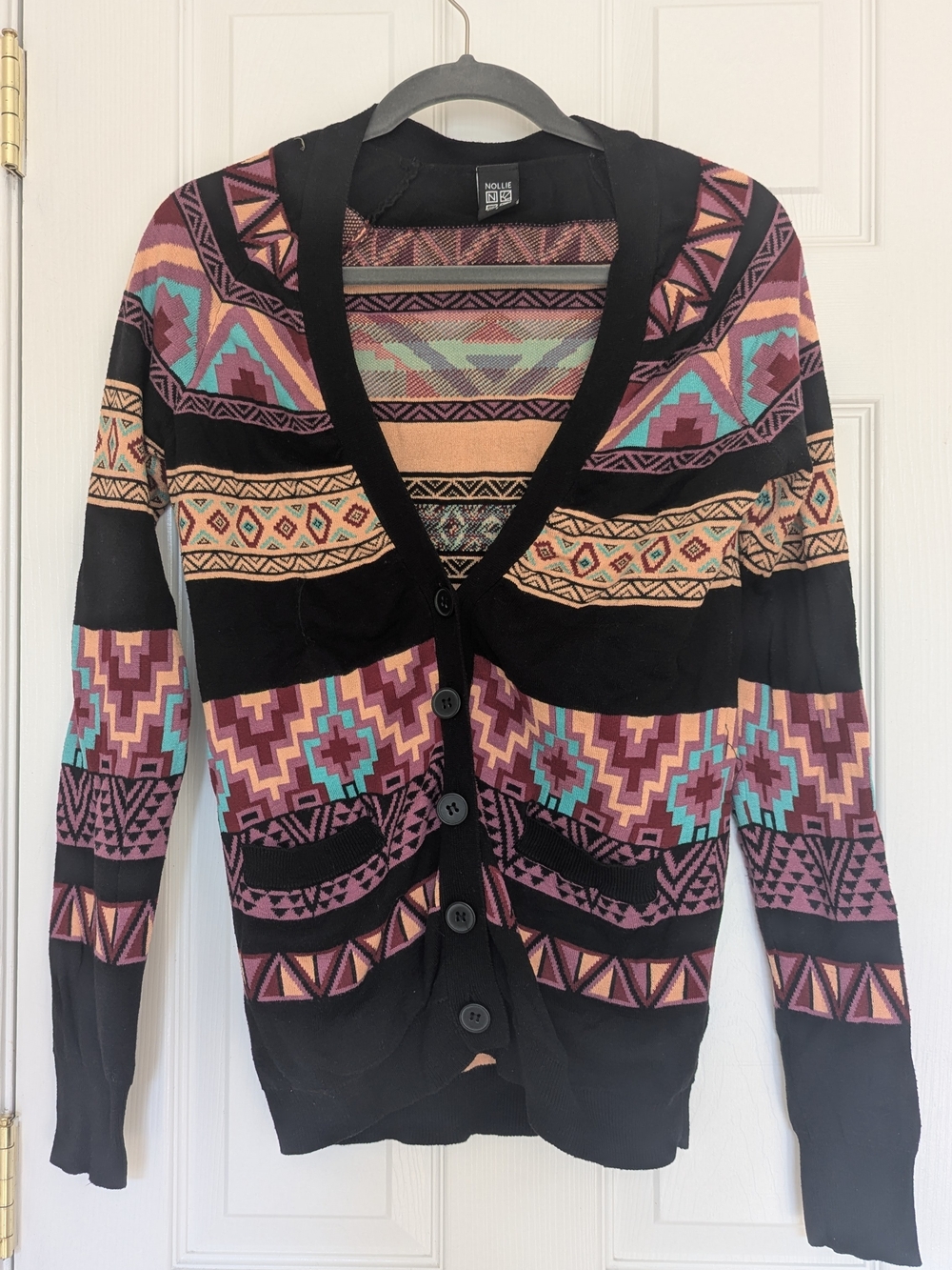 Nollie Black Multicolor Aztec Knit Cardigan